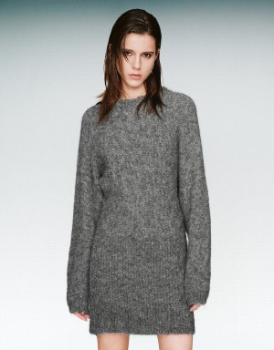 Grey Women's Urban Revivo Crew Neck Straight Dress | BBU2365YH