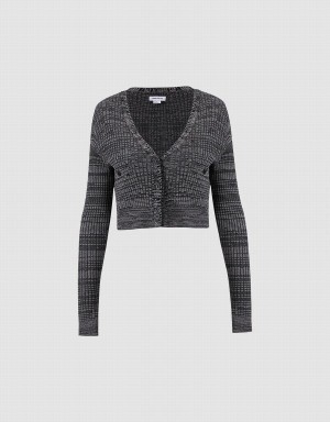 Grey Women's Urban Revivo Cropped Printed Cardigan | JII939UG