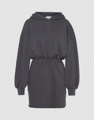 Grey Women's Urban Revivo Hooded Straight Dress | SPH10083MD