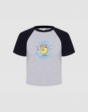 Grey Women's Urban Revivo Minions Raglan T Shirts | VAH6343KV