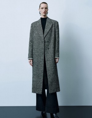 Grey Women's Urban Revivo Peak Lapel Straight Coats | CYS3825KT