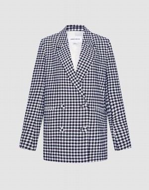 Grey Women's Urban Revivo Plaid Double Breasted Blazers | PVU4185IQ