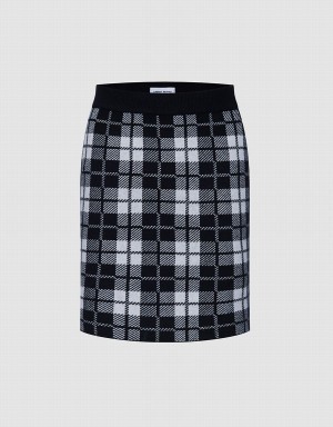 Grey Women's Urban Revivo Plaid Knit Skirts | YQY1467FK