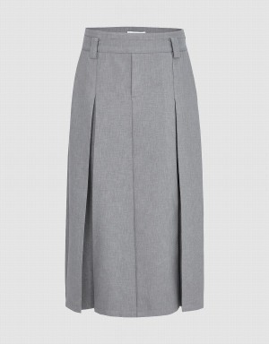 Grey Women's Urban Revivo Pleated Midi A-Line Skirts | ONG8796HL