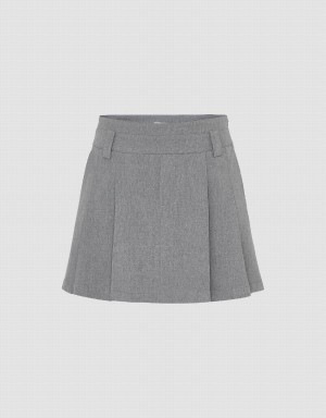 Grey Women's Urban Revivo Pleated Mini A-Line Skirts | YPJ7096CD