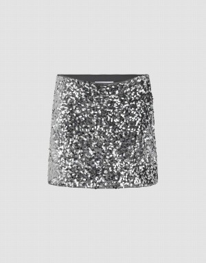 Grey Women's Urban Revivo Sequins Mini Skinny Skirts | GOX8883LQ