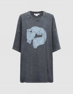 Grey Women's Urban Revivo Skunk Printed Crew Neck Straight T Shirts | CEY2188JC