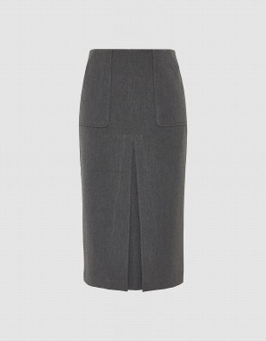 Grey Women's Urban Revivo Split Hem Midi Straight Skirts | FYM1259VA