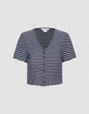 Grey Women's Urban Revivo Striped Crop T Shirts | MOF6811WL