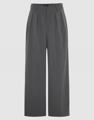 Grey Women's Urban Revivo Striped Tailored Wide-Leg Pants | RLX278CC