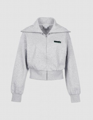 Grey Women's Urban Revivo Zip Up Letter Detail Jackets | LZP978CK