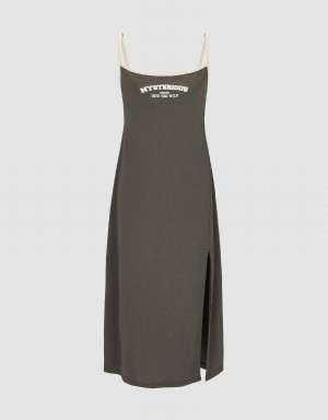 Khaki Brown Women's Urban Revivo Sleeveless U Neck Skinny Dress | WTV4958WI