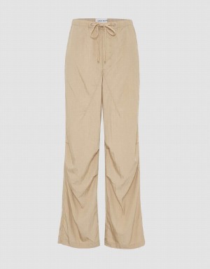 Khaki Grey Women's Urban Revivo Drawstring Waist Wide-Leg Pants | BRL3790CW