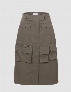 Khaki Grey Women's Urban Revivo Multi Utility Pocket Skirts | YHV8176DH