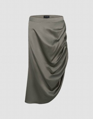 Khaki Grey Women's Urban Revivo Printed Wrapped Midi Straight Skirts | WKN886YK