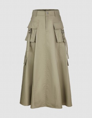 Khaki Grey Women's Urban Revivo Utilities Straight Skirts | QCG3392RQ