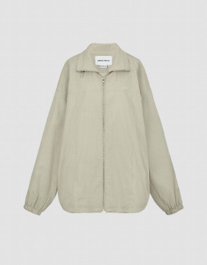 Khaki Grey Women's Urban Revivo Zipper Front Stand Collar Jackets | VPW7237YU