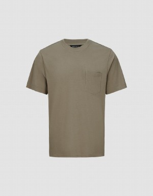 Khaki Men's Urban Revivo Crew Neck Loose T Shirts | YJB8639RI