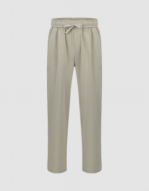 Khaki Men's Urban Revivo Drawstring Waist Knitted Straight Pants | AVJ3918PE