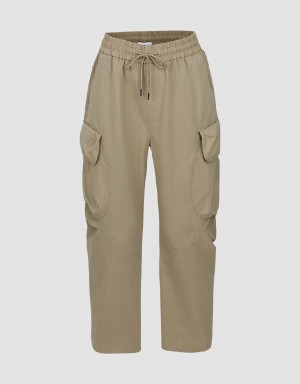 Khaki Men's Urban Revivo Drawstring Waist Wide-Leg Pants | JHT7030PJ