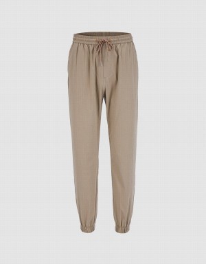 Khaki Men's Urban Revivo Elastic Waist Jogger Pants | NBA7294DY