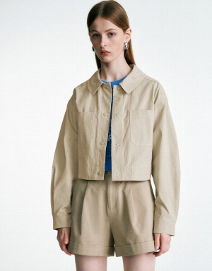 Khaki Women's Urban Revivo Button Up A-Line Coats | WAB4412DG