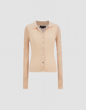 Khaki Women's Urban Revivo Button Up Knitted Cardigan | XZL980UW