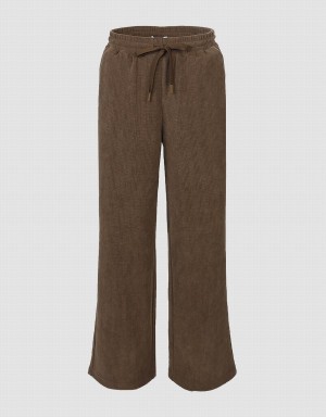 Khaki Women's Urban Revivo Drawstring Waist Knitted Wide-Leg Pants | RQH5260WO