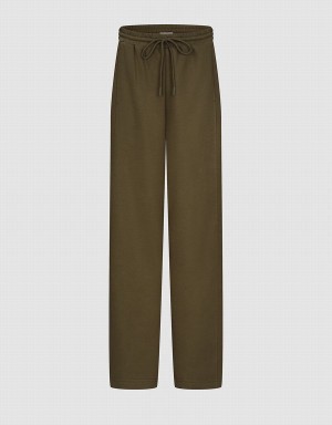 Khaki Women's Urban Revivo Elastic Waist Knitted Wide-Leg Pants | WNU975MA