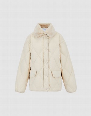 Khaki Women's Urban Revivo Faux Fur Collar Down Jackets | MAY5214II