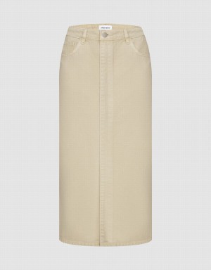 Khaki Women's Urban Revivo Midi Straight Denim Skirts | XHH7725PC