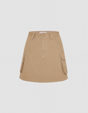 Khaki Women's Urban Revivo Mini A-Line Skirts | YAV8813IQ