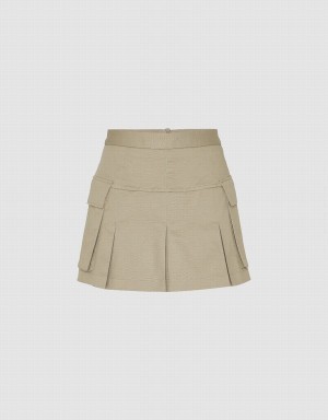 Khaki Women's Urban Revivo Multi-Pocket Mini A-Line Skirts | YHX8085JB