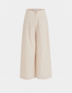 Khaki Women's Urban Revivo Pleated Wide Leg Cropped Pants | VLC4276SK