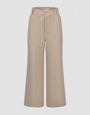 Khaki Women's Urban Revivo Straight Pants | STY2364ZO