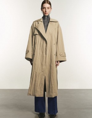 Khaki Women's Urban Revivo Straight With Belt Trench Coat | IBU1944FI