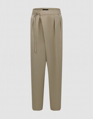 Khaki Women's Urban Revivo Tailored Straight Pants | WGR4784LF