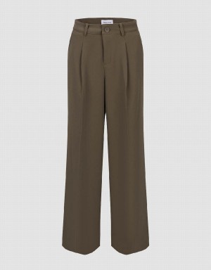 Khaki Women's Urban Revivo Tailored Wide-Leg Pants | GRB148EC