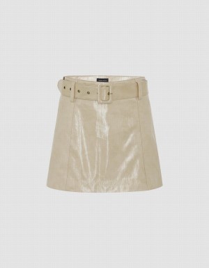 Khaki Women's Urban Revivo Vegan Leather Straight With Belt Skirts | ADT4544QF