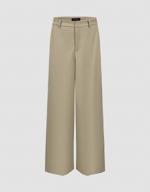 Khaki Women's Urban Revivo Wide-Leg Pants | WLJ464OA