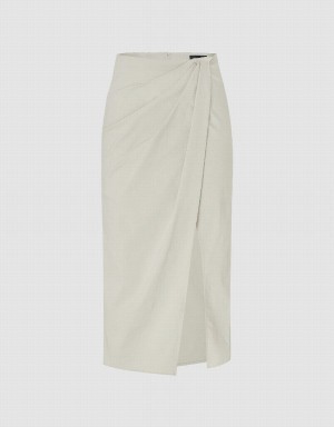 Khaki Women's Urban Revivo Wrapped Straight Skirts | PTS5034AW