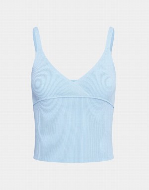 Light Blue Women's Urban Revivo Ribbed Knit V Neck Cami Tank Top | PUR2274LM