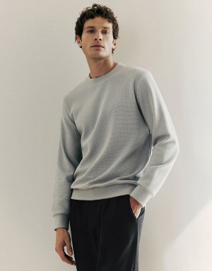 Light Grey Men's Urban Revivo Crew Neck Sweatshirts | WCV7240SR