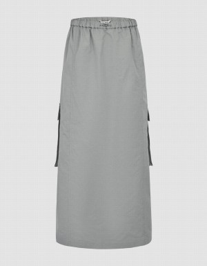 Light Grey Women's Urban Revivo Elastic Waist Midi A-Line Skirts | YUE6758RL