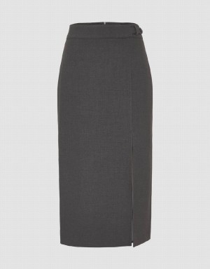 Light Grey Women's Urban Revivo Midi Straight Skirts | LQJ2753MD