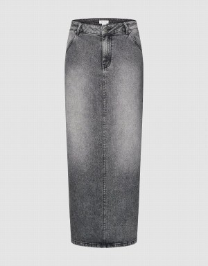 Light Grey Women's Urban Revivo Midi Straight Denim Skirts | KPH8370XP