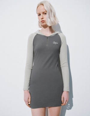 Light Grey Women's Urban Revivo Raglan Sleeve Hooded Skinny Dress | GMN7527JH