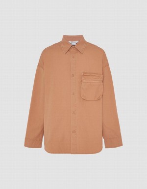 Orange Men's Urban Revivo Straight Oversized Shirts | LWR9311UK