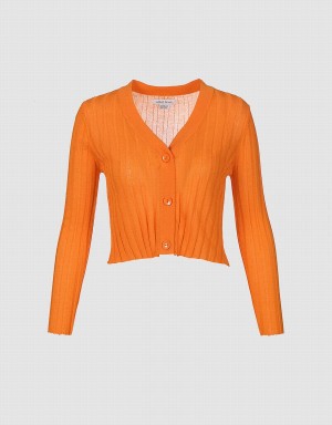 Orange Women's Urban Revivo Button Up Fitted Cardigan | OEC6452TU