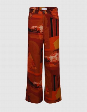 Orange Women's Urban Revivo Printed Straight Pants | FKR10059US